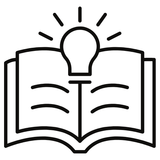 Symbol af lysende pære over en bog for at symbolisere viden.